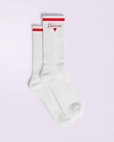 Embroidered Heart Socks White