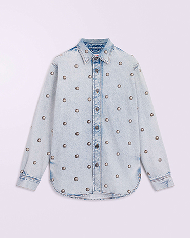 Unisex Stud Denim Overshirt Bleach Blue