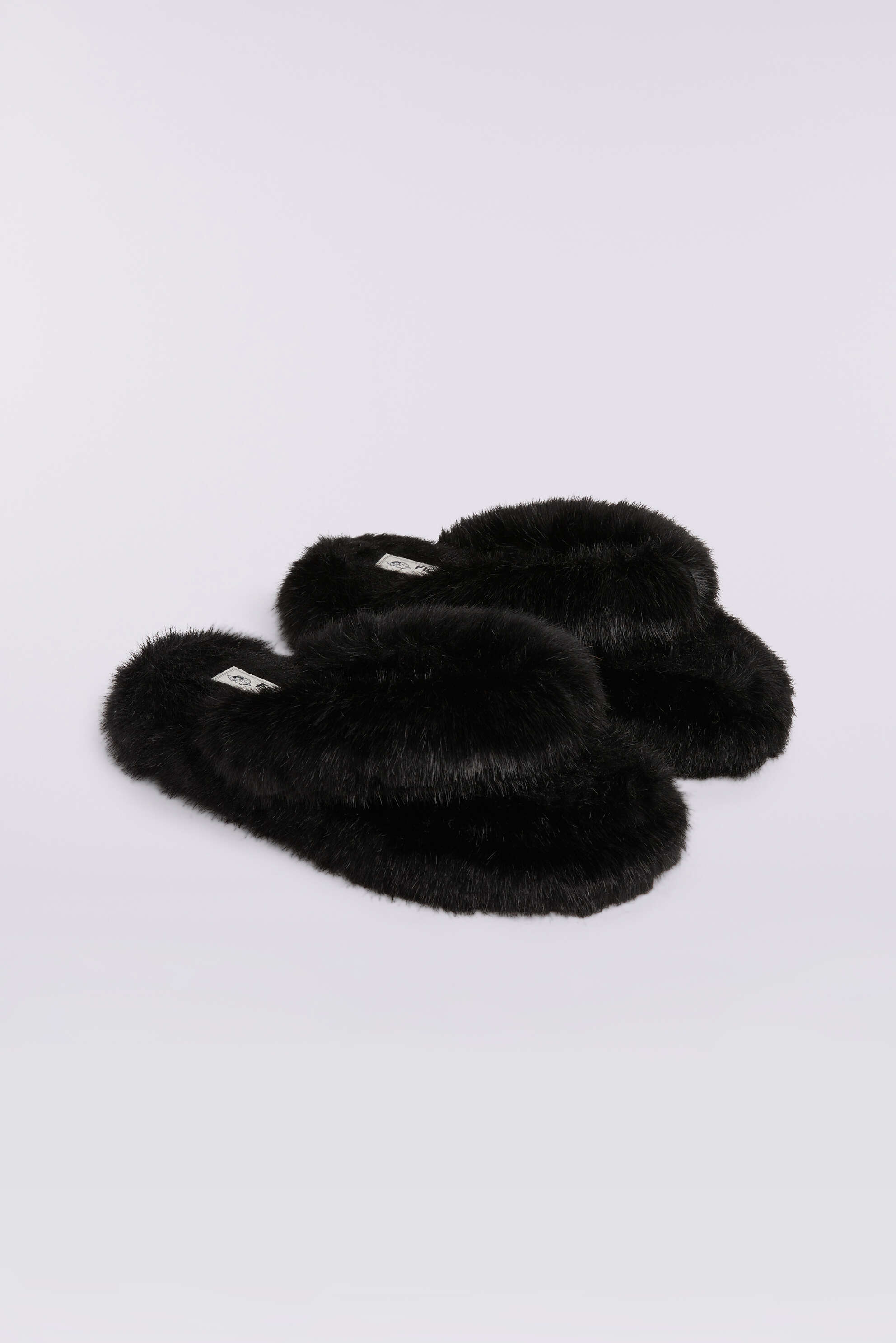 Faux Fur Fluff Flops Black