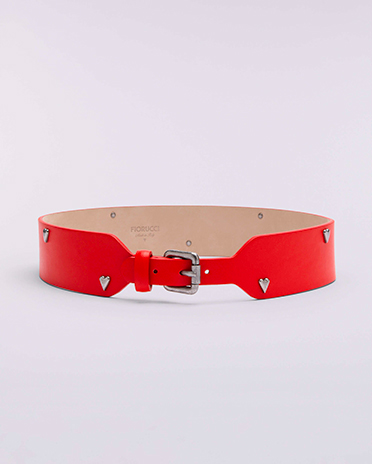 Heart Studded Leather Belt Red