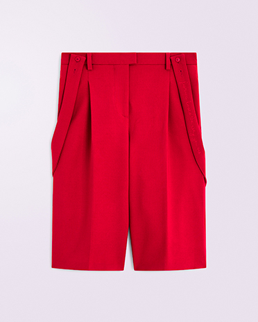 Embroidered Suspender Shorts Red