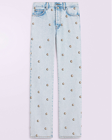 Unisex Stud Straight Fit Jeans Bleach Blue