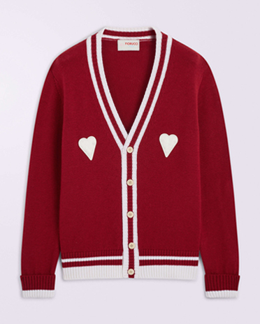 Unisex Heart Patch Knit Cardigan Red