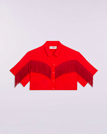 Fringe Crop Shirt Red