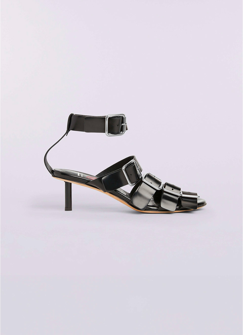 Leather Buckle Strap Heels Black