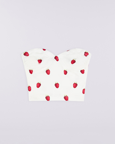 Raspberry Print Bustier Top White