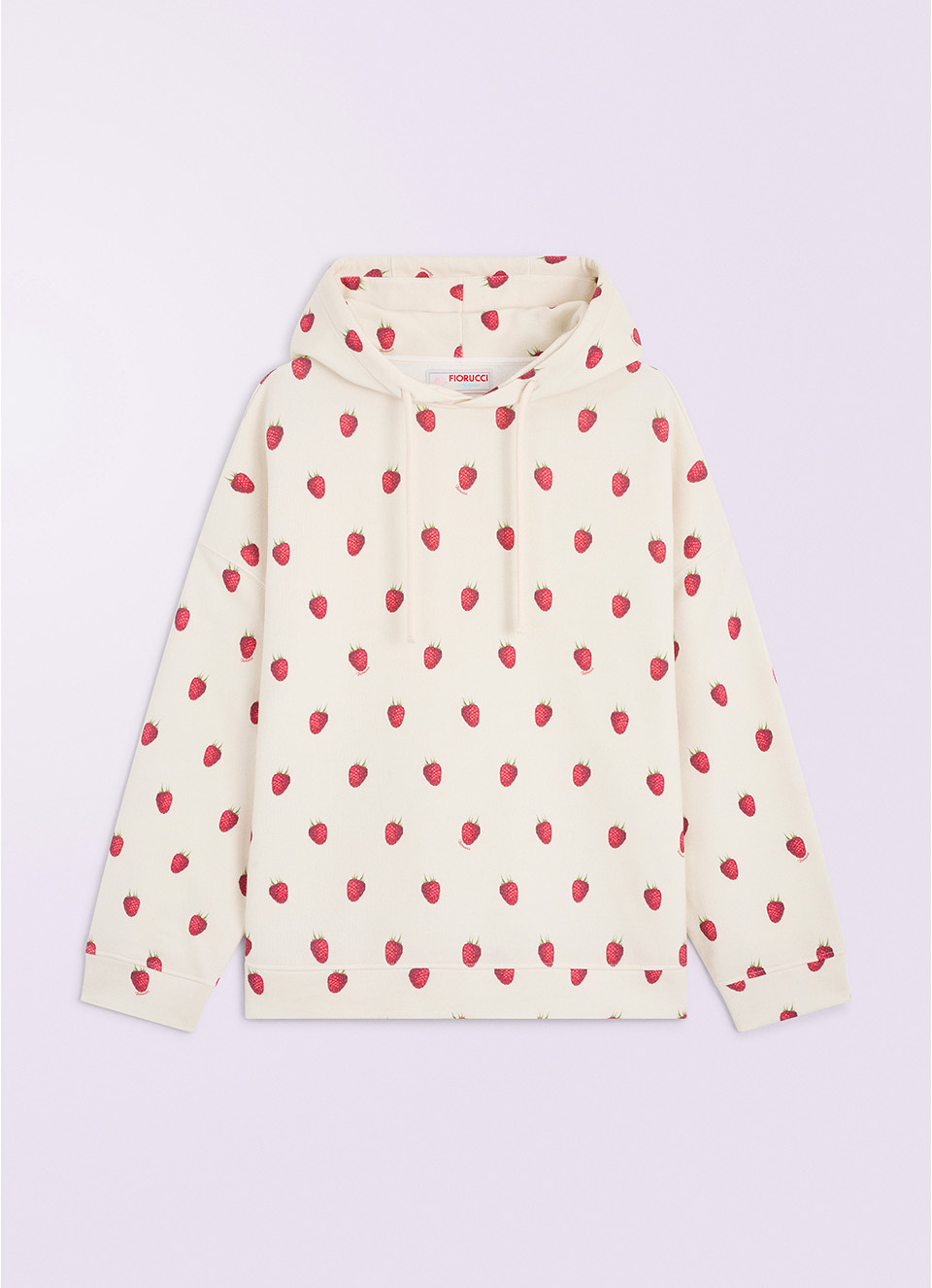 Unisex Raspberry Print Hoodie Cream